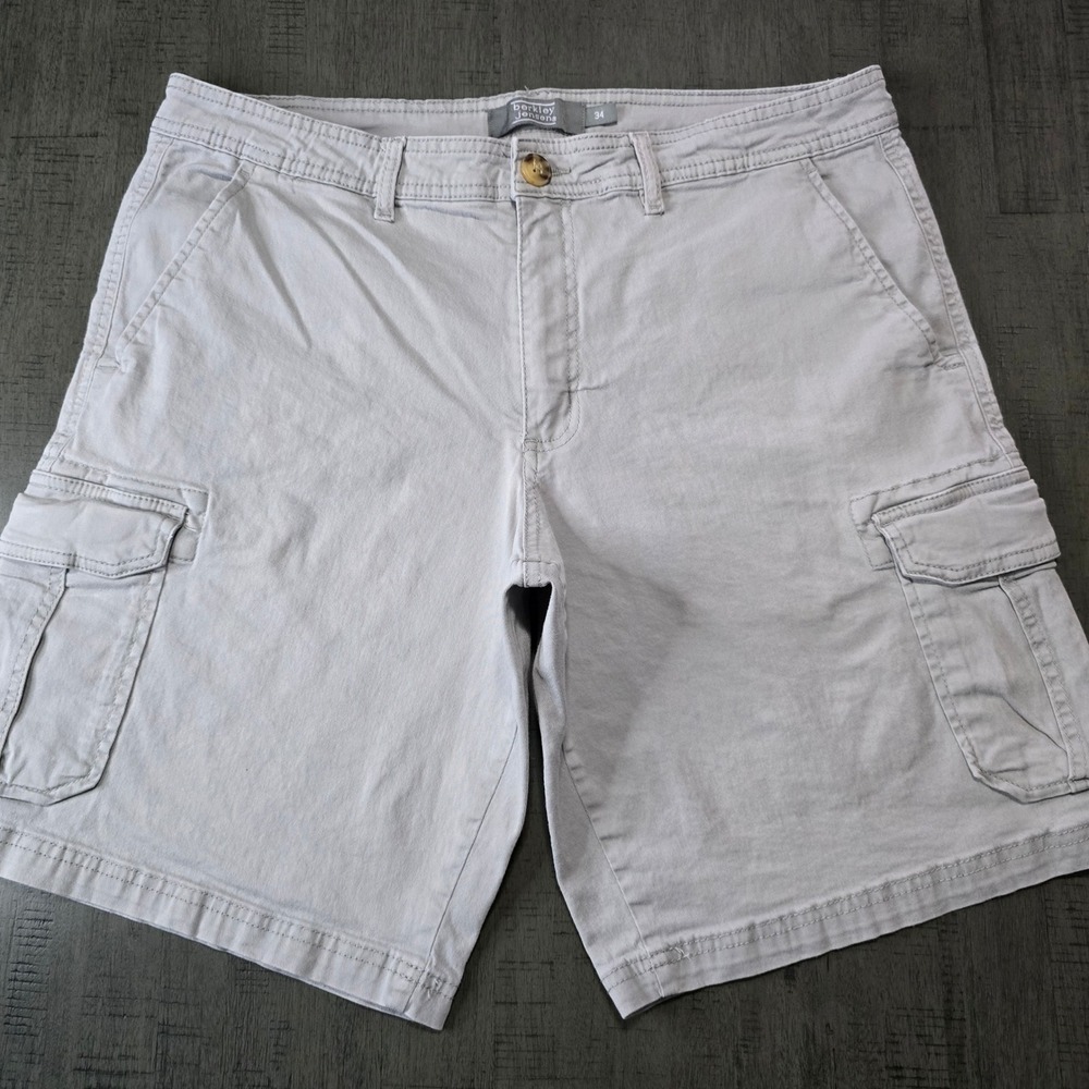 Berkley Jensen Men's 34 Gray Cargo Shorts Flat Front‎ Stretch Utility Pockets